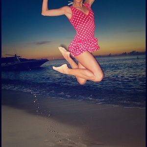Red and white polka dot beach dress.
